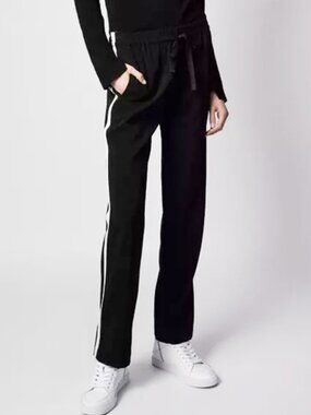 NWT $298 Zadig & Voltaire POMY Black Side Stripe Banded Track Pants 38 M